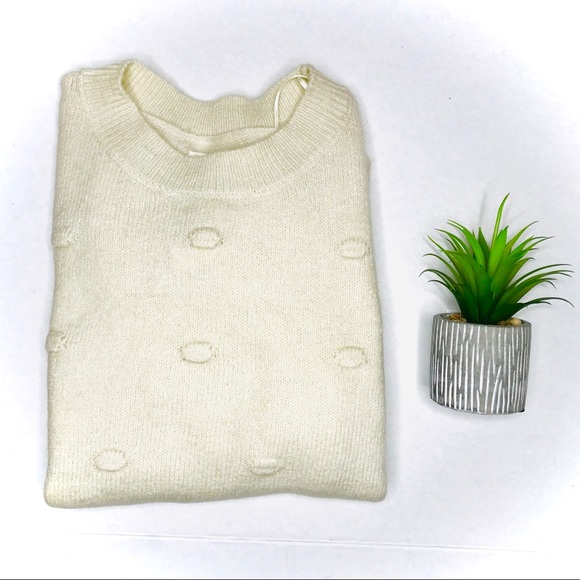 Style Me Sweaters - Style Me Cream Ivory Polka Dot Crew Neck Sweater